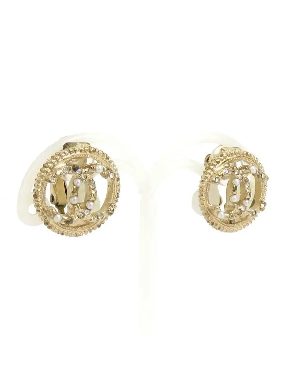 Auth Chanel Cc Logo Earrings Gold/White #302680C30B